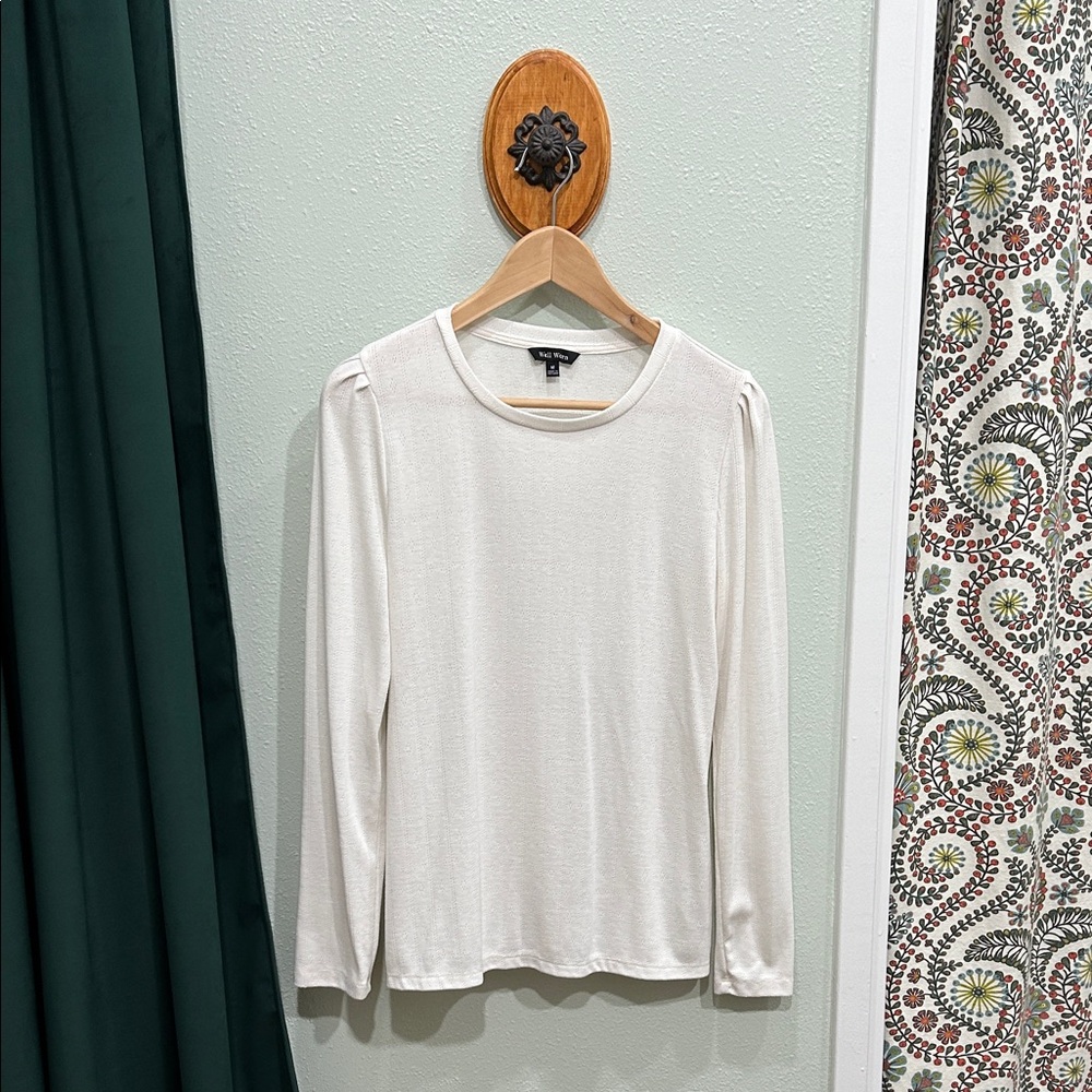 Well Worn brand, cream-colored, long sleeve, knit top